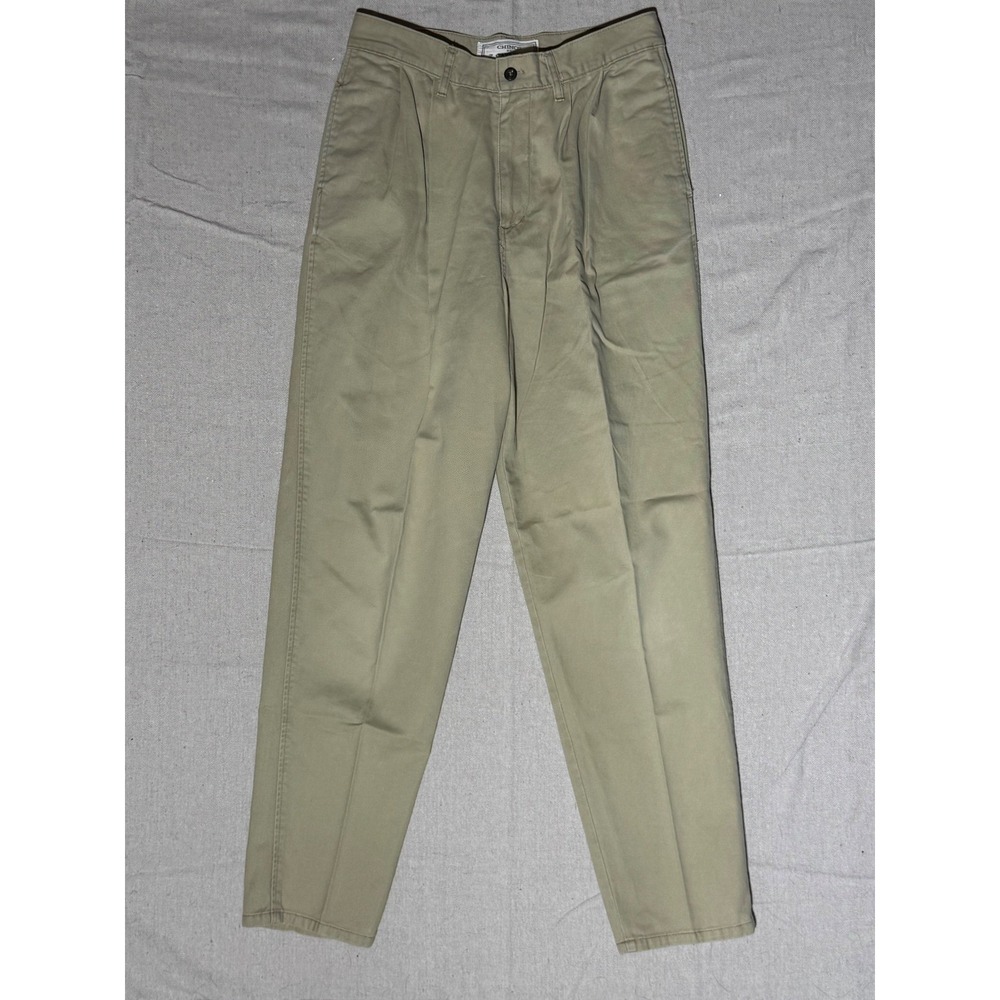 Chinos by Z. Cavaricci Mens 30 Khaki Pleated Cotton Twill Tapered Pants